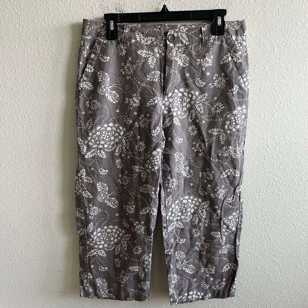 Columbia Women's Taupe Floral Print Cropped Linen Pants Size 8 Style AL8518